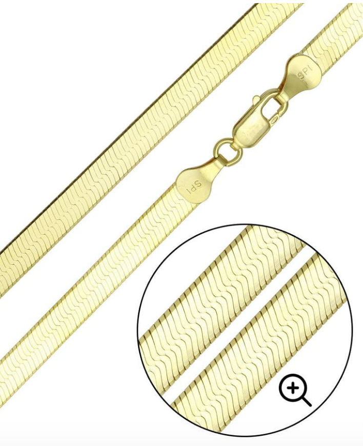 14 Kt Yellow Gold Over Sterling Silver Herring Bone Necklace 5.5 MM