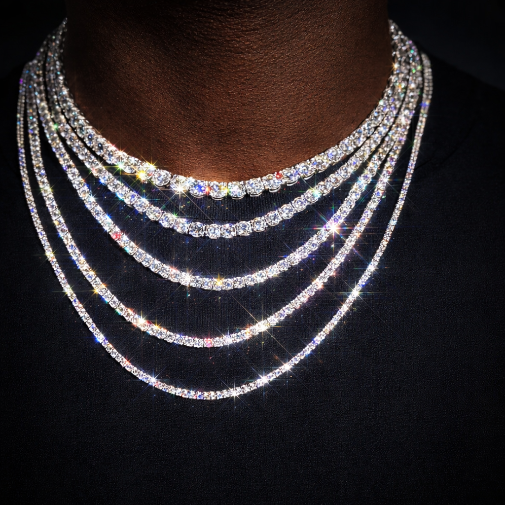 925 Sterling Silver Moissanite Tennis Chain (White Gold)