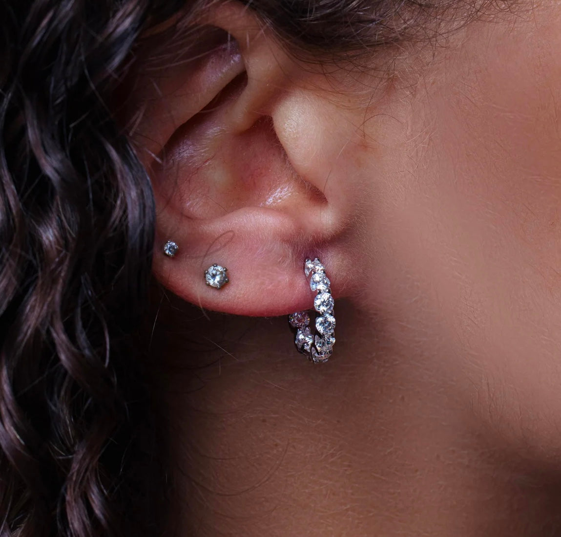 925 Sterling Silver Moissanite Stone Hoop Earrings 17.5mm