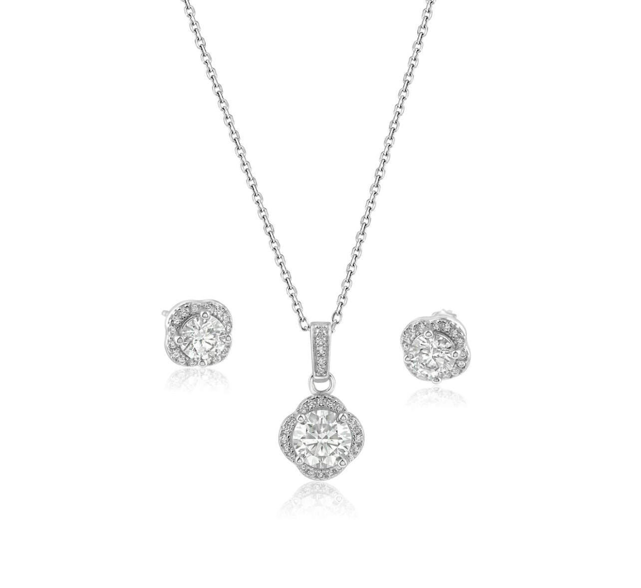 925 Sterling Silver Round Moissanite 0.5 Carat Earring and 1 Carat Necklace Set