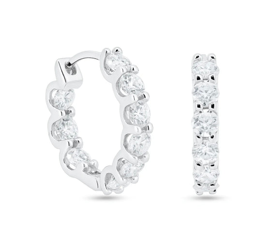 925 Sterling Silver Moissanite Stone Hoop Earrings 17.5mm