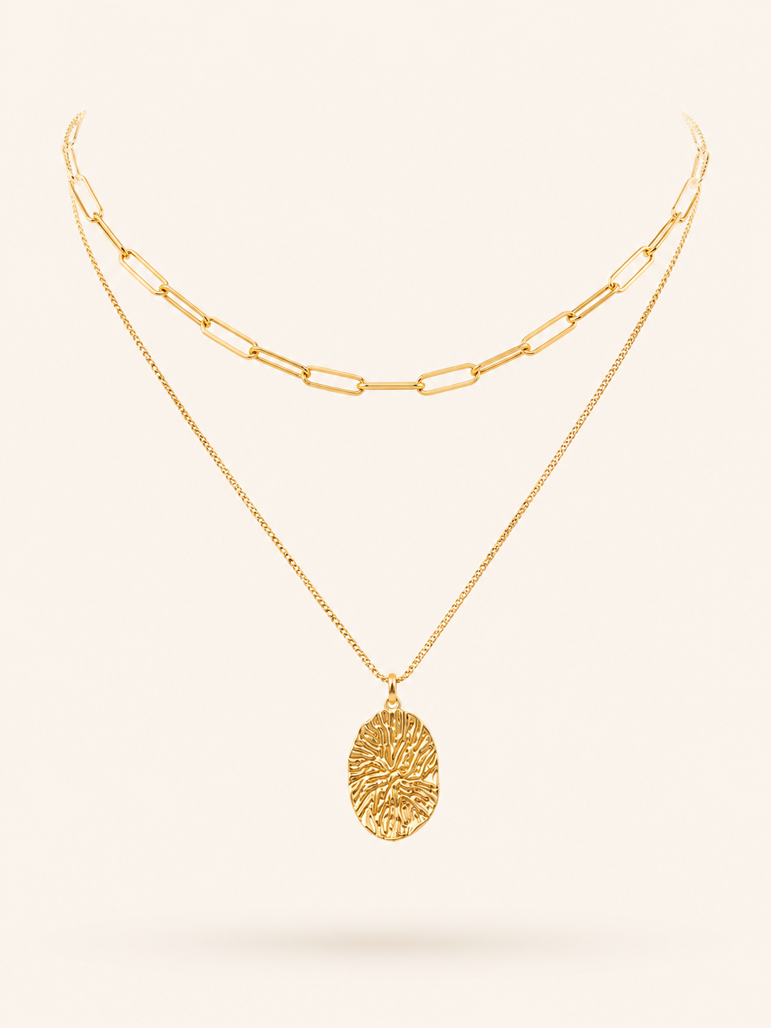 Gold Textured Charm Layered Necklace