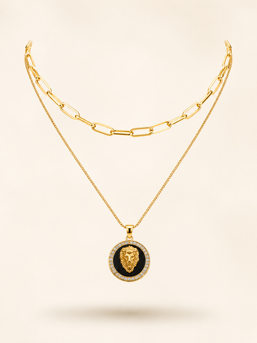 Gold Lion Charm Layered Necklace