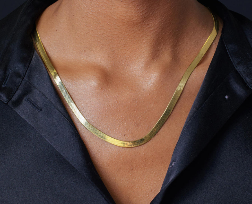 14 Kt Yellow Gold Over Sterling Silver Herring Bone Necklace 5.5 MM