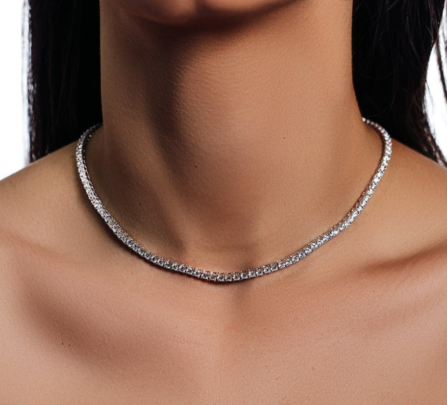 925 Sterling Silver Moissanite 3mm Stone Tennis Necklace