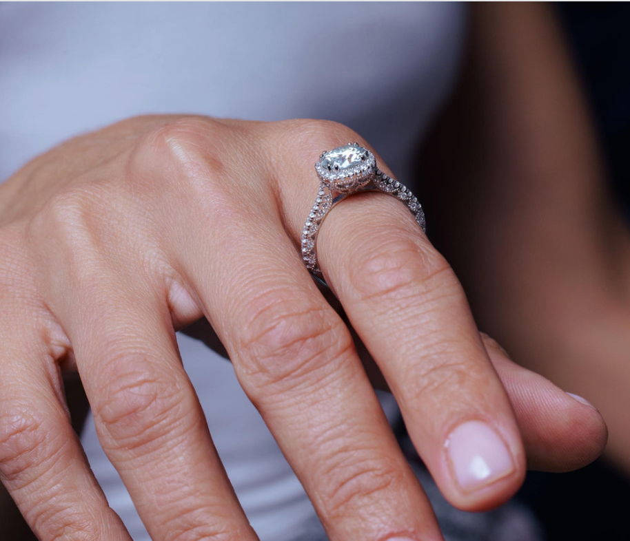 Rhodium Plated 925 Sterling Silver 2 Carat Moissanite Engagement Ring