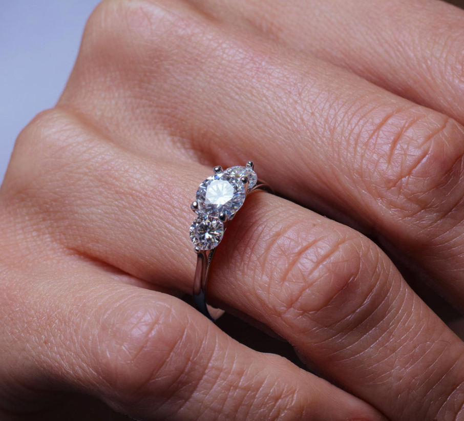 Rhodium Plated 925 Sterling Silver Past Present & Future Moissanite Ring