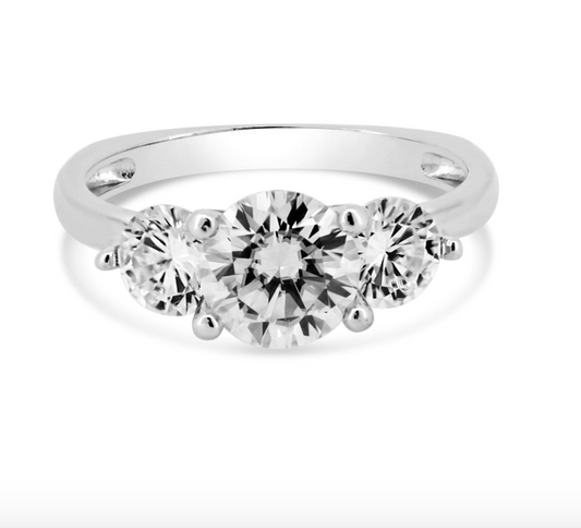 Rhodium Plated 925 Sterling Silver Past Present & Future Moissanite Ring